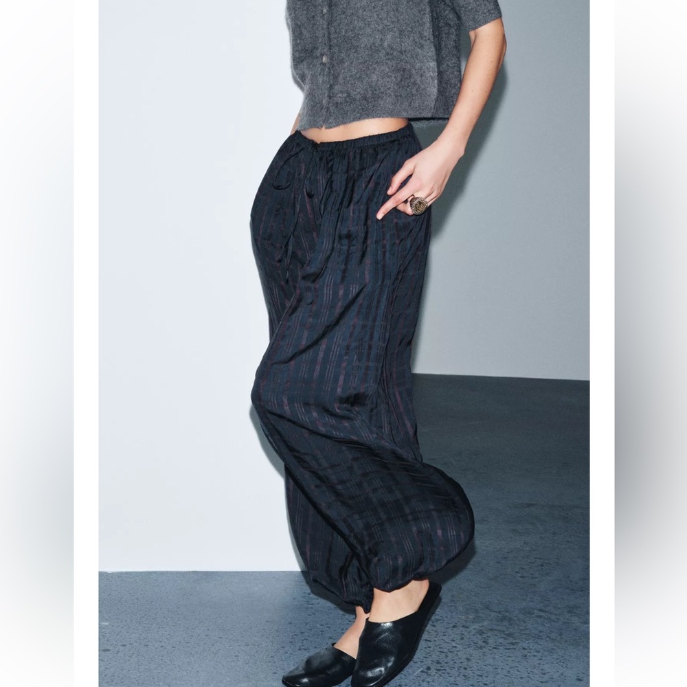 Zara Plaid Balloon Bloomer Pants brown Blue